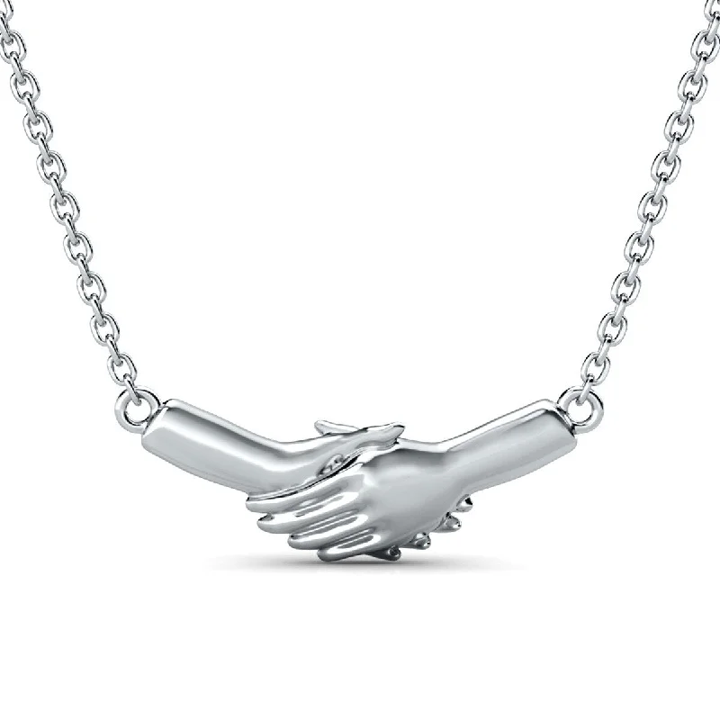 Women gemstone necklaces -Ted Poley Miss Your Touch Hand in Hand Necklace in 10K White Gold