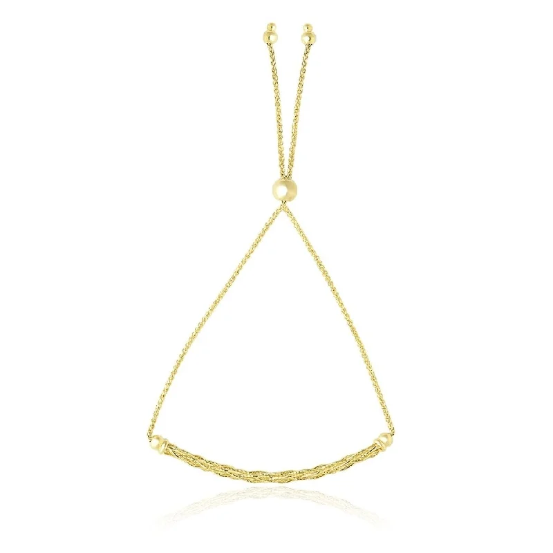 Women modern bangles and bracelets -14k Yellow Gold Adjustable Lariat Bracelet with Curved Bar and Chain Design