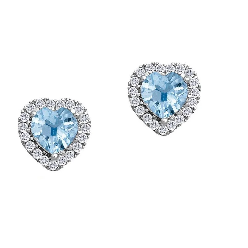 Women dangling gemstone earrings -5MM Simulated Aquamarine and White Sapphire Stud Earrings in 10KT White Gold