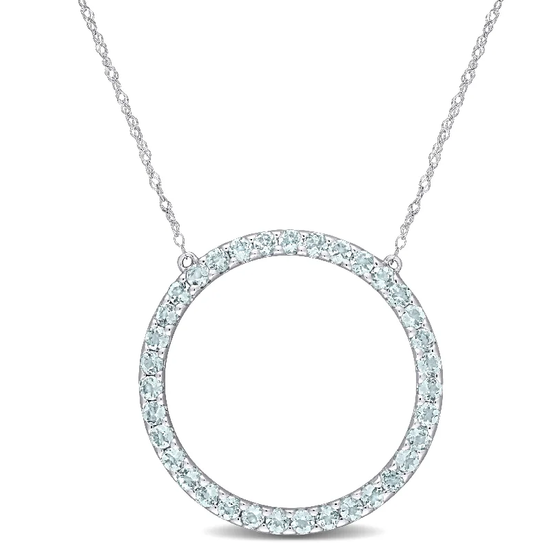 Women dainty necklaces -Miadora 10k White Gold Aquamarine Circle of Life Birthstone Necklace - 25.6 mm x 17 inch x 25.6 mm - 25.6 mm x 17 inch x 25.6 mm