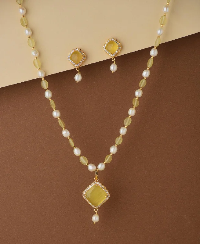 Women gemstone studded necklaces -Regal Yellow Beads Necklace Set