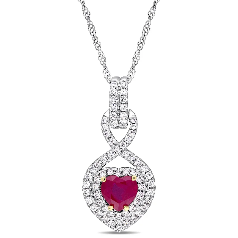 Women luxury chain necklaces -Miadora Signature Collection 14k White Gold Ruby and 1/3ct TDW Diamond Infinity Double Heart Halo Necklace - Red