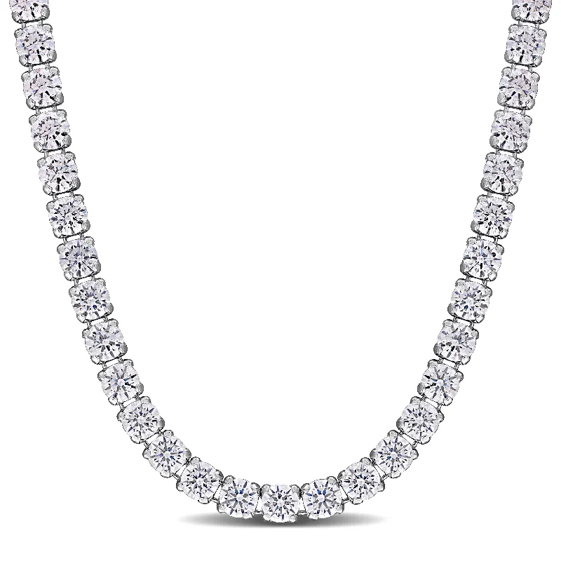 Women matching charm necklaces -Miadora 15ct TGW Cubic Zirconia Tennis Necklace in Sterling Silver - 17in + 2 in x 2.8 mm