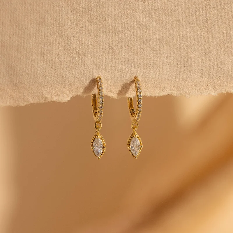 Women geometric earrings -Marquise Pave Drop Huggies