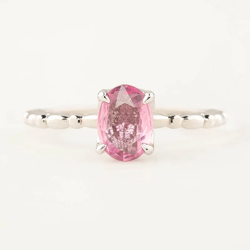 Women gemstone-studded engagement rings -Candy Ring 7x5mm 0.4ct Unheated Pink Sapphire, 14k White Gold (One of a kind)