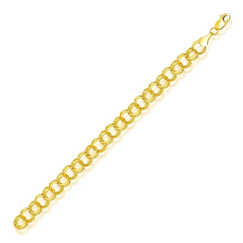 Women art deco bangles and bracelets -8.0 mm 14k Yellow Gold Solid Double Link Charm Bracelet