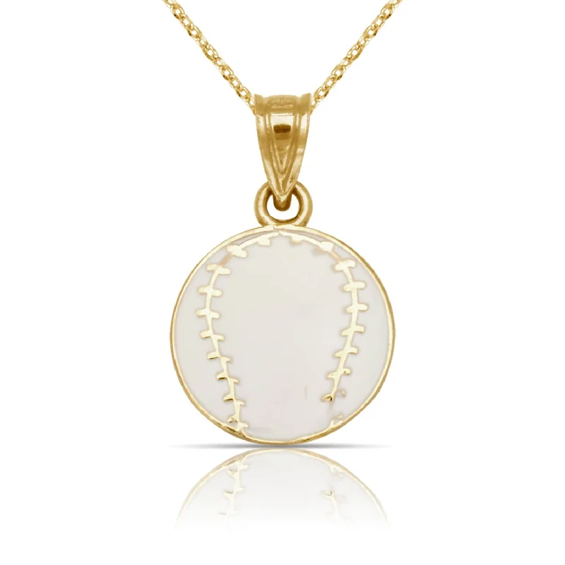 Women heart-shaped pendant necklaces -Curata 14K Yellow Gold 18" White Enamel Flat Baseball Ball Pendant Necklace Necklace