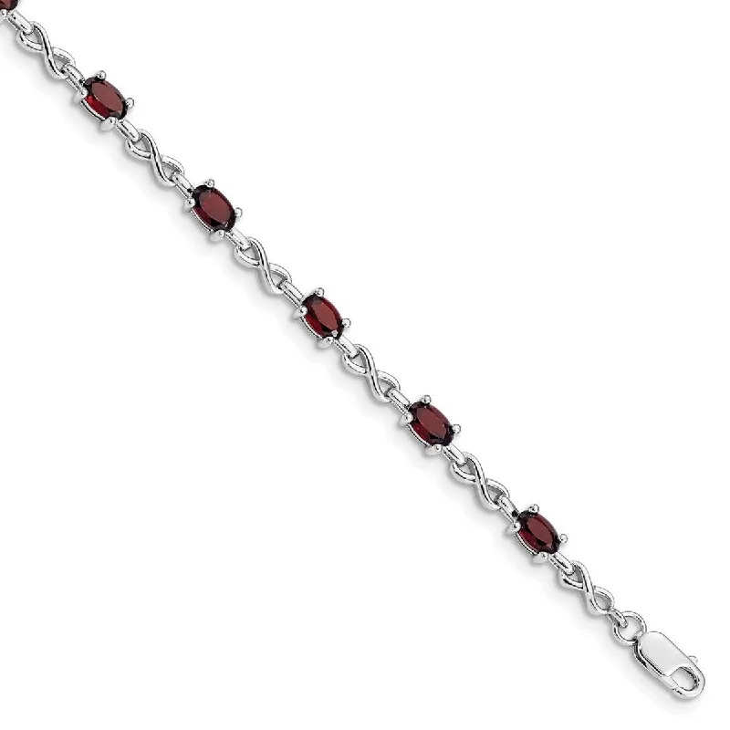 Women beaded charm bangles and bracelets -Curata 925 Sterling Silver Polished Open back Lobster Claw Closure Garnet Bracelet