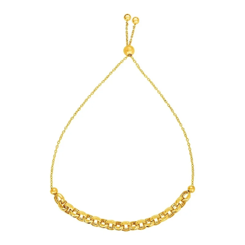 Women multi-strand bangles and bracelets -Adjustable Round Link Chain Bracelet in 14k Yellow Gold