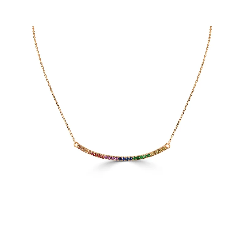 Women friendship necklaces -Joelle Rainbow Sapphire Bar Necklace 14K Rose Gold