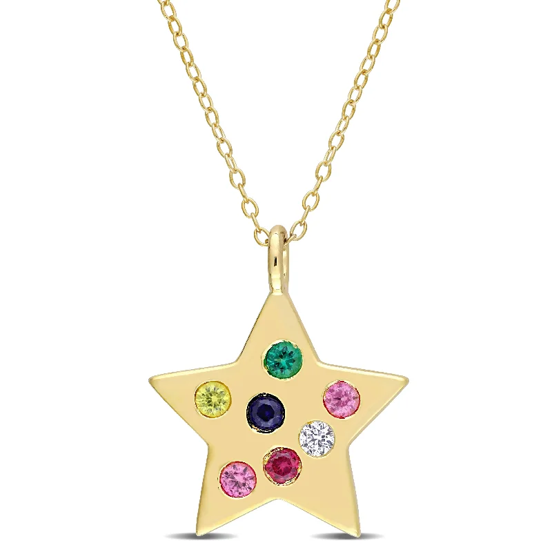 Women chain necklaces -Miadora Multi-Color Gemstone Star Necklace in Yellow Plated Sterling Silver