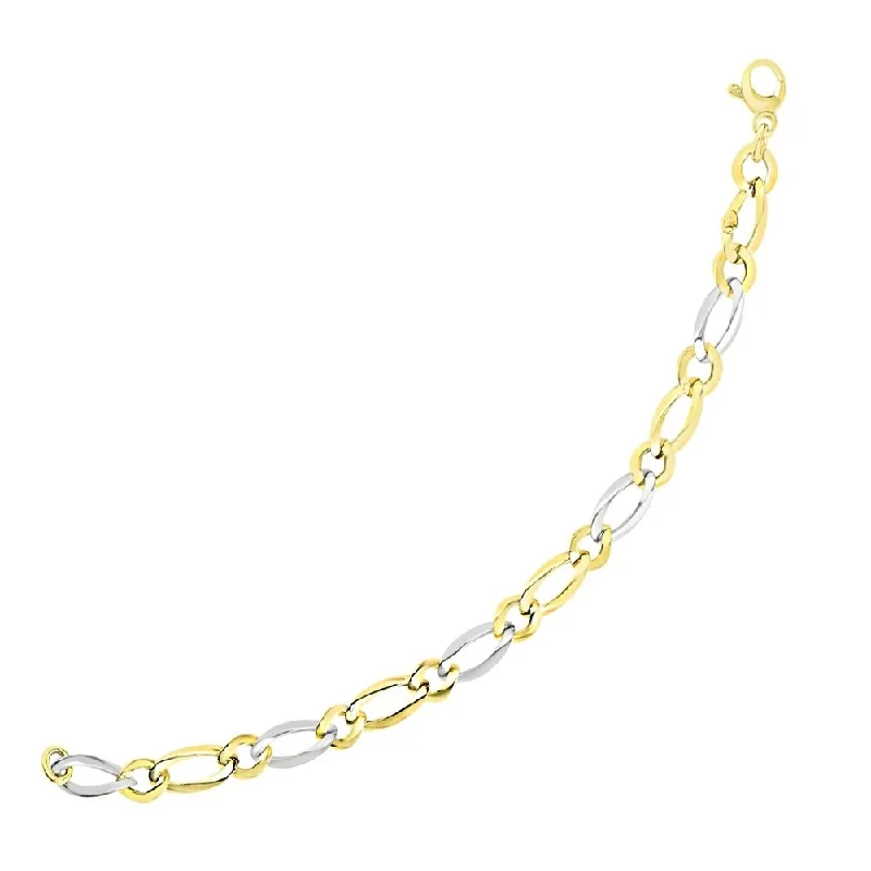 Women infinity charm bangles and bracelets -14k Two-Tone Gold Figaro Chain Bracelet with Long and Short Links