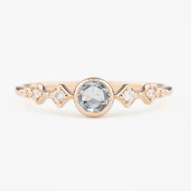 Women custom engraved engagement rings -Celeste Ring 3.9mm 0.25ct Light blue Unheated Round Sapphire, 14k Rose Gold