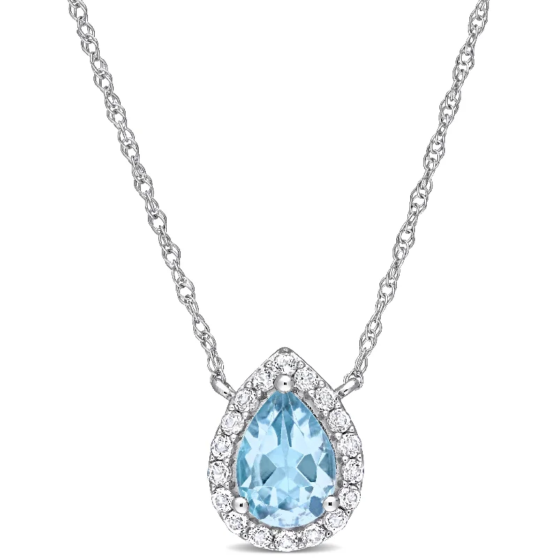 Women matching necklace sets -Miadora 10k White Gold Sky Blue Topaz and White Topaz Halo Teardrop Necklace