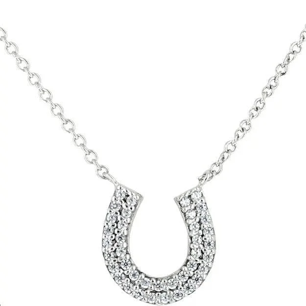 Women luxury chain necklaces -Rhodium & CZ Horseshoe Necklace