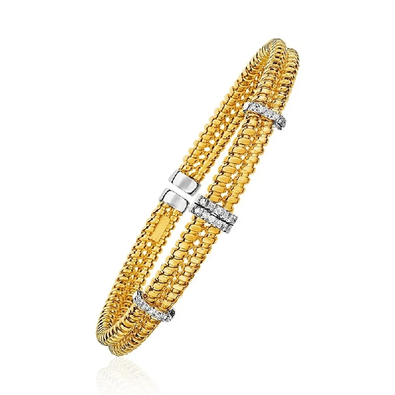 Women dainty bangles and bracelets -14k Yellow Gold and Diamond 8mm Flexible Bangle Bracelet