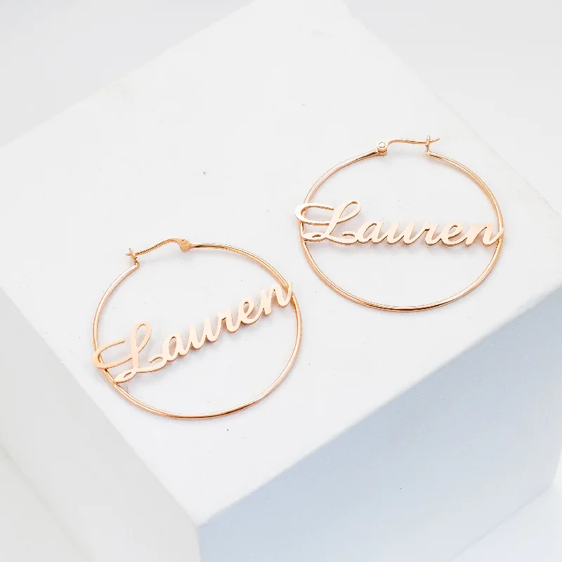 Women elegant earrings -Classic Name Hoops