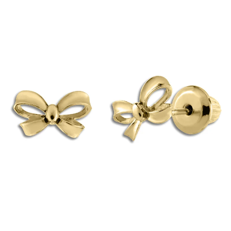 Women gold-plated earrings -Kiddie Kraft 14KT Yellow Gold Stud Bow Earrings