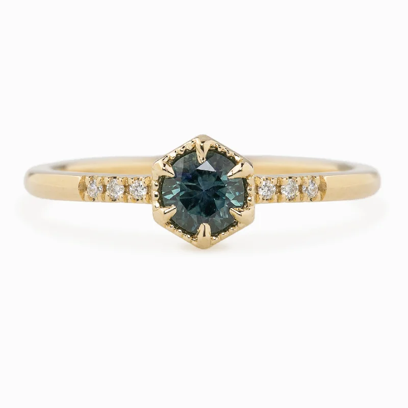 Women zodiac engagement rings -Grace Ring - 4.5mm 0.45ct  Blue Green Montana Sapphire