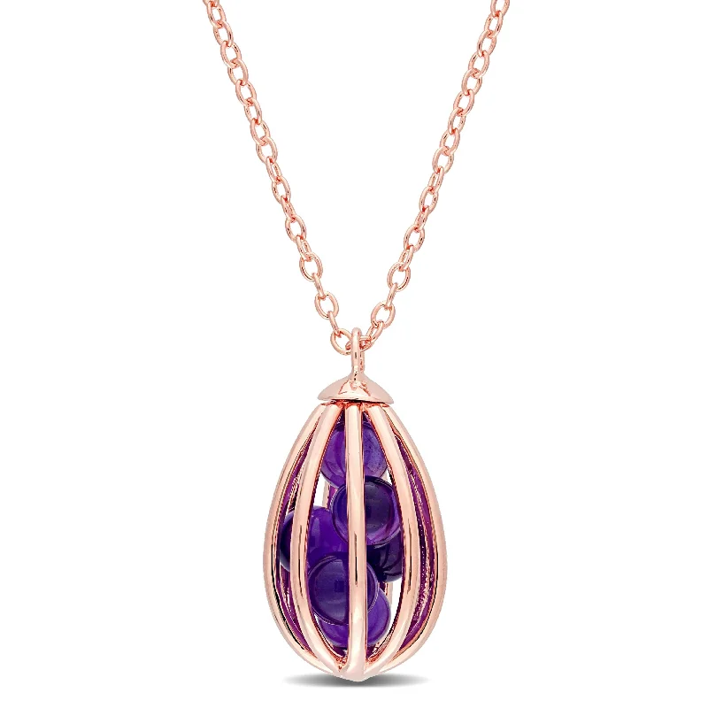 Women monogram necklaces -Miadora Amethyst Cage Drop Necklace in Rose Plated Sterling Silver