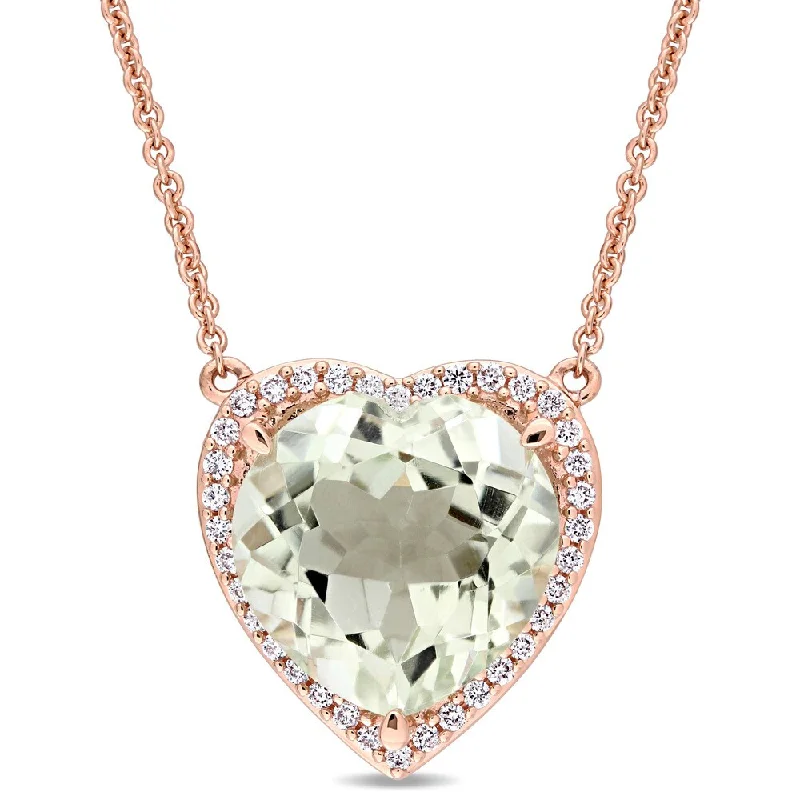 Women trendy necklaces -Miadora Signature Collection 14k Rose Gold Green Amethyst and 1/5ct TDW Diamond Heart Halo Station Necklace