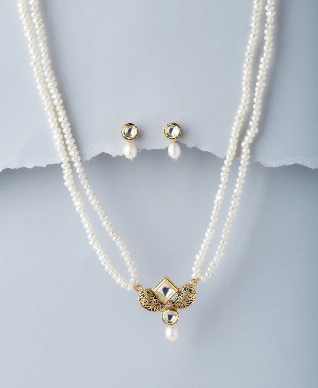 Women everyday gold necklaces -Trendy Real Pearl Necklace Set