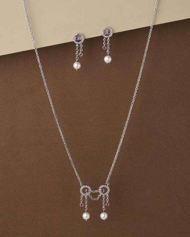 Women choker necklaces -Read Between The Lines Pearl Necklace Set