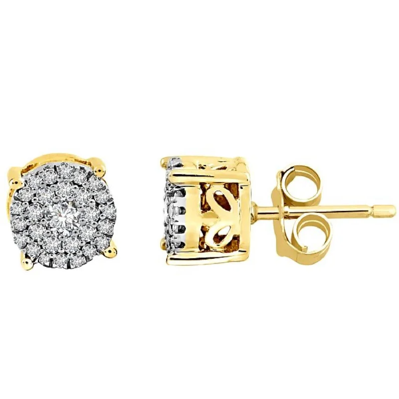 Women classic stud earrings -1/3 CTW Diamond Cluster Stud Earrings in 10KT Yellow Gold