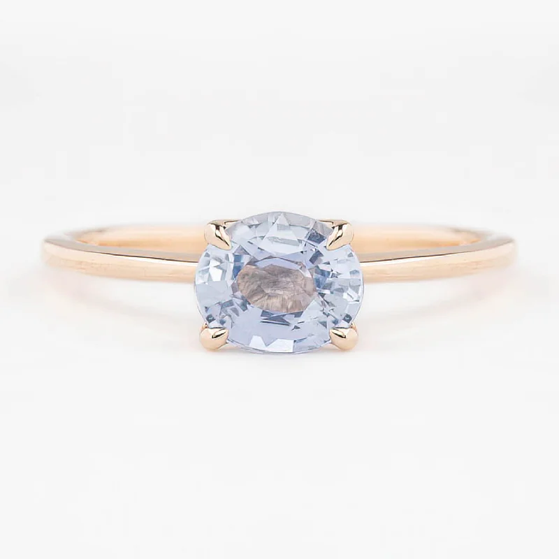 Women classic silver engagement rings -Sara Ring 1.11ct Light Blue Oval Madagascar Sapphire, 14K Rose Gold (One of a kind)