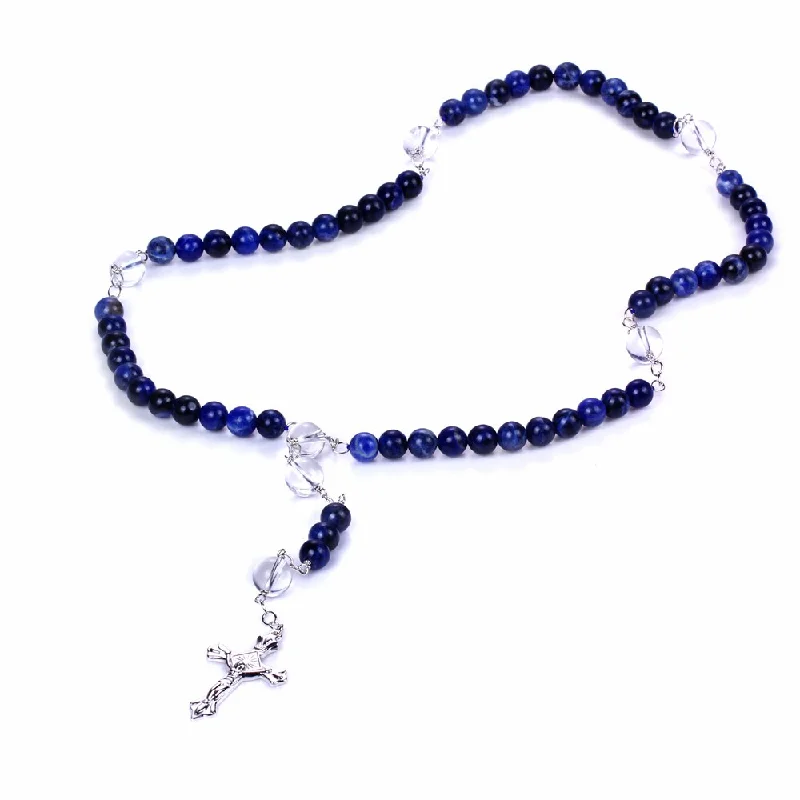 Women vintage pearl necklaces -Sterling Silver 37.32 Ct Round Sodalite With Crystal Quartz Necklace