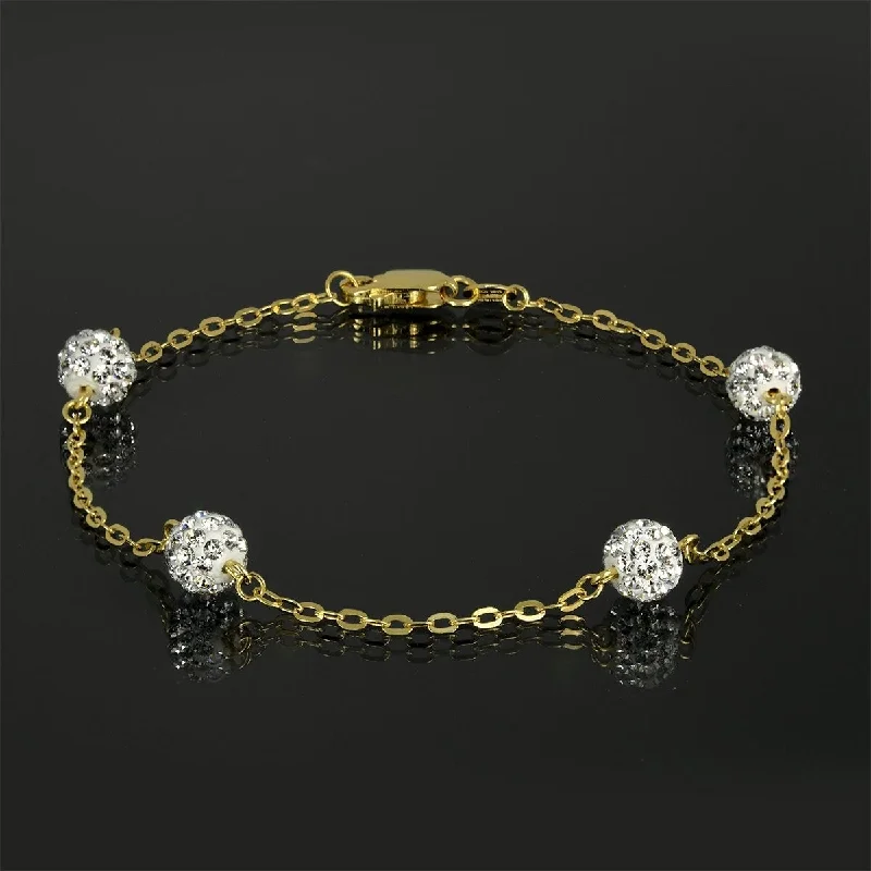 Women stackable silver bangles and bracelets -14k Yellow Gold Bracelet with Crystal Studded Ball Stations