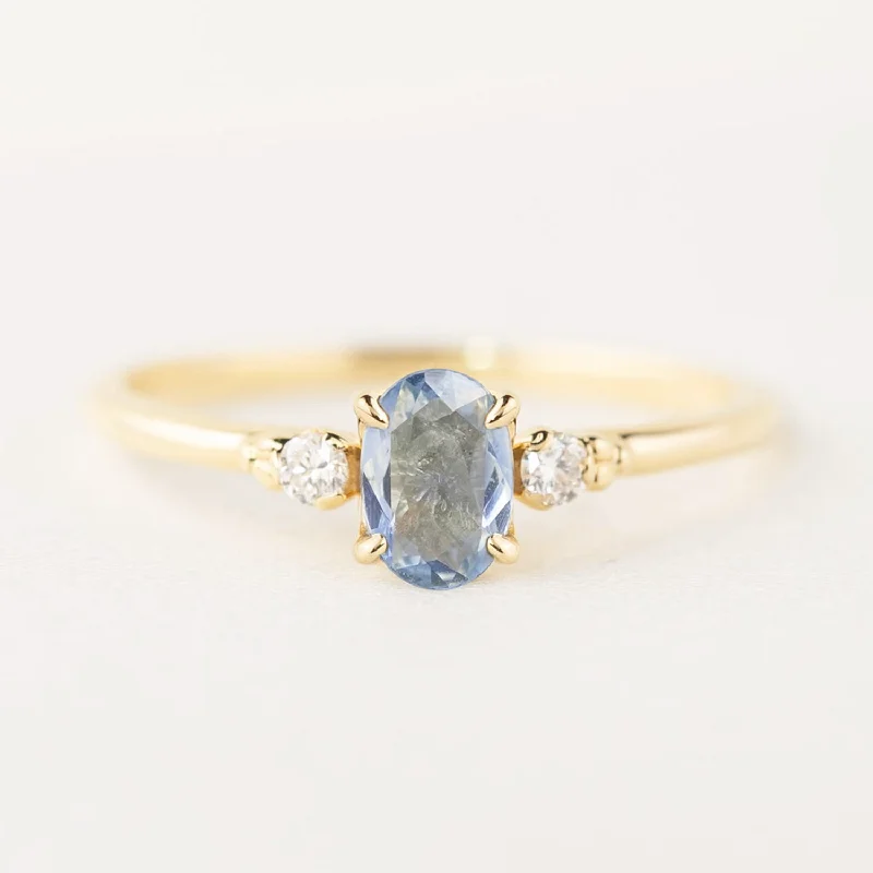 Women pearl engagement rings -Estel Ring 6x4mm 0.40ct Unheated Oval Blue Sapphire, 14k Yellow Gold