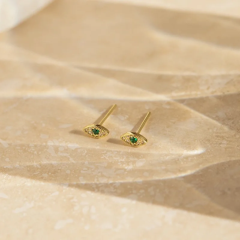 Women gold hoop earrings -Haven Emerald Eye Studs