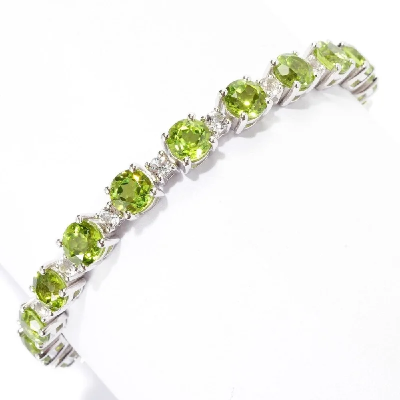 Women gemstone-studded bangles and bracelets -Sterling Silver 19.23ctw Peridot & White Topaz Tennis Bracelet