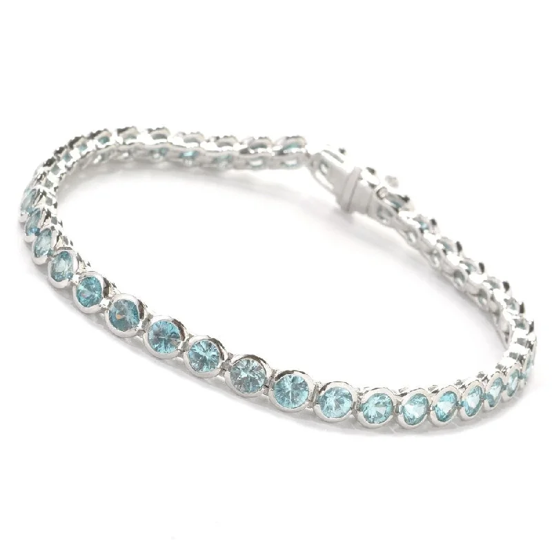 Women customized charm bangles and bracelets -Sterling silver 14ctw round blue zircon link bracelet, size 7.25" & 8"