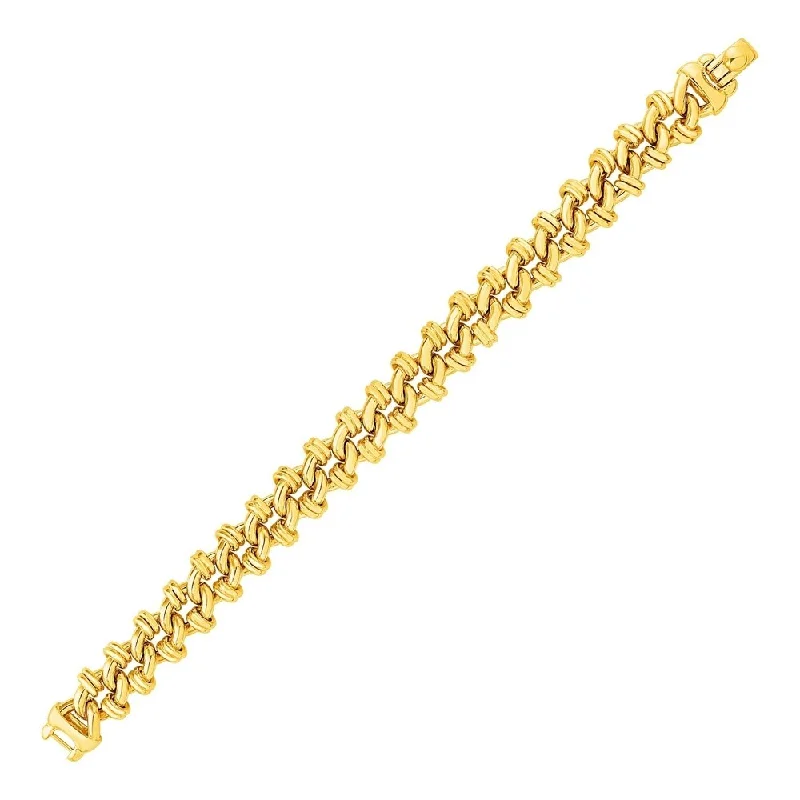 Women adjustable bangles and bracelets -Oval Link Bracelet with Link Details in 14k Yellow Gold