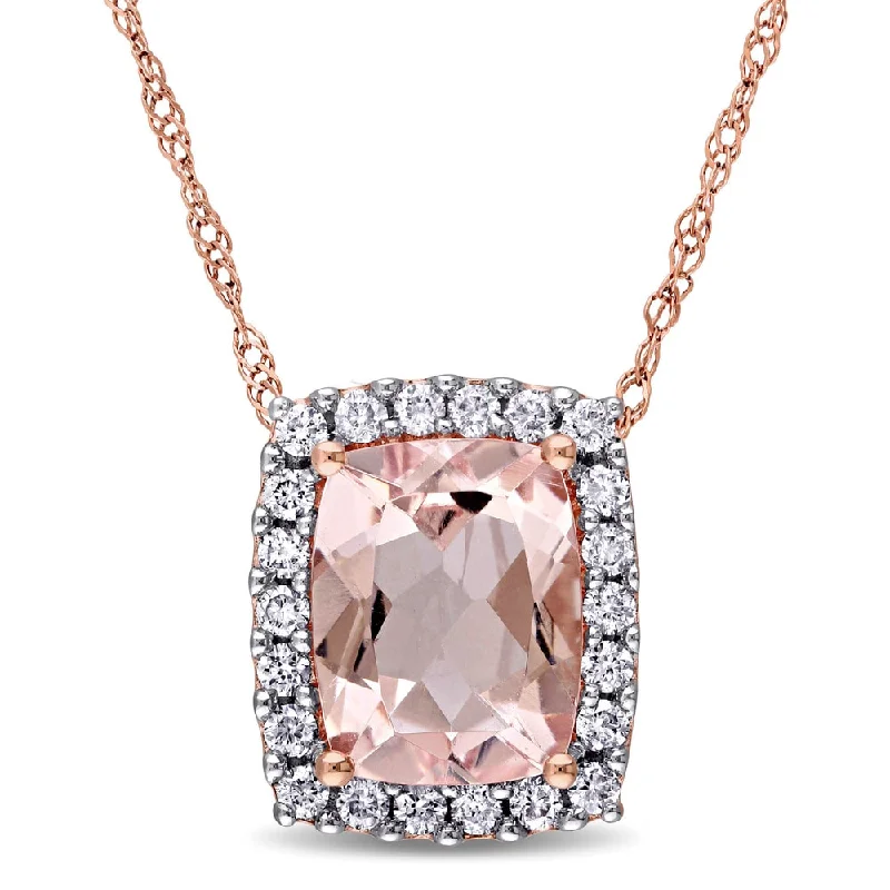 Women chunky necklaces -Miadora Signature Collection 14k Rose Gold Cushion-cut Morganite and 1/4ct TDW Diamond Halo Necklace (G-H, I1-I2) - Pink