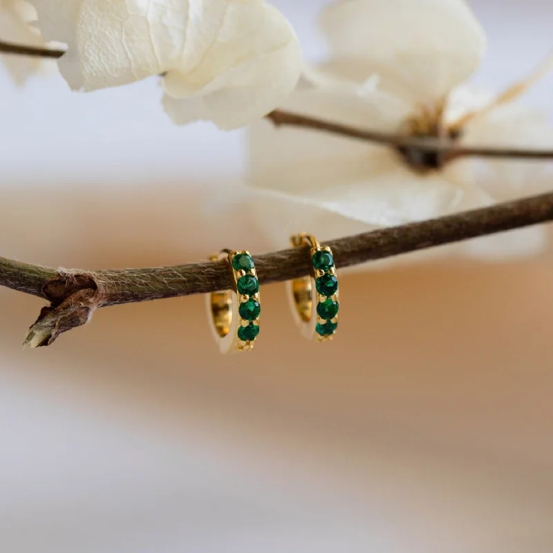 Women rose gold earrings -Elise Emerald Huggies