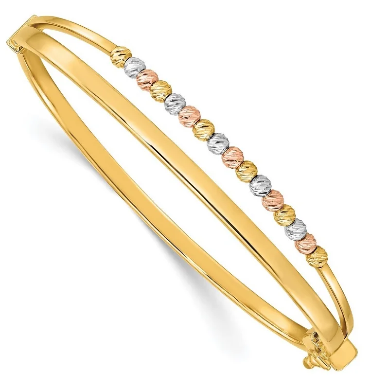 Women luxury pearl bangles and bracelets -Curata 14k Tri color Gold Polished Sparkle Cut Fancy Hinged Cuff Stackable Bangle Bracelet