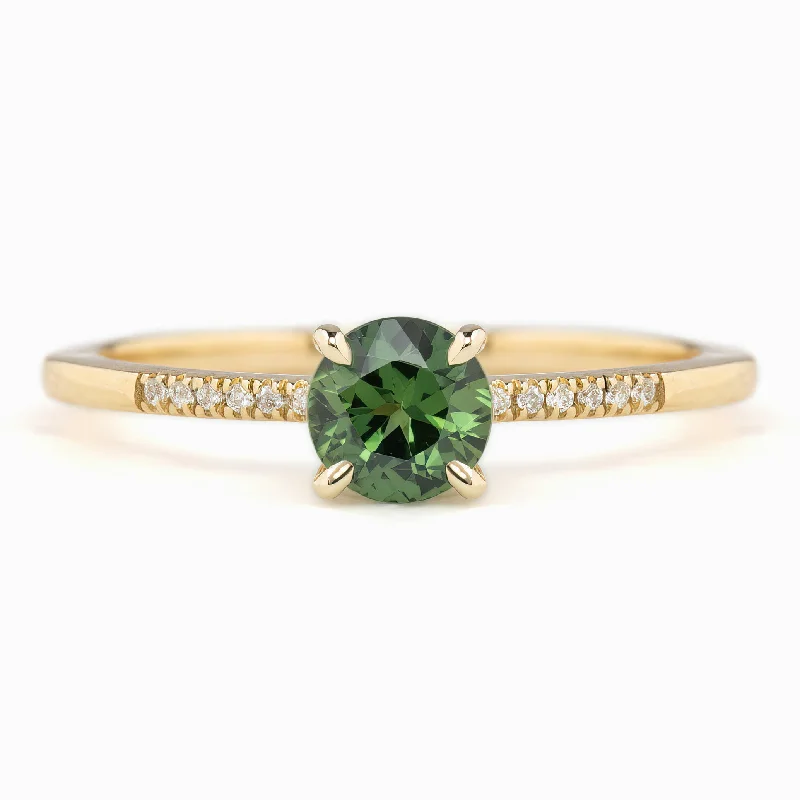 Women luxury pearl engagement rings -Audrey Ring 0.7ct Green Queensland Sapphire, 14K Yellow Gold (One of a kind)