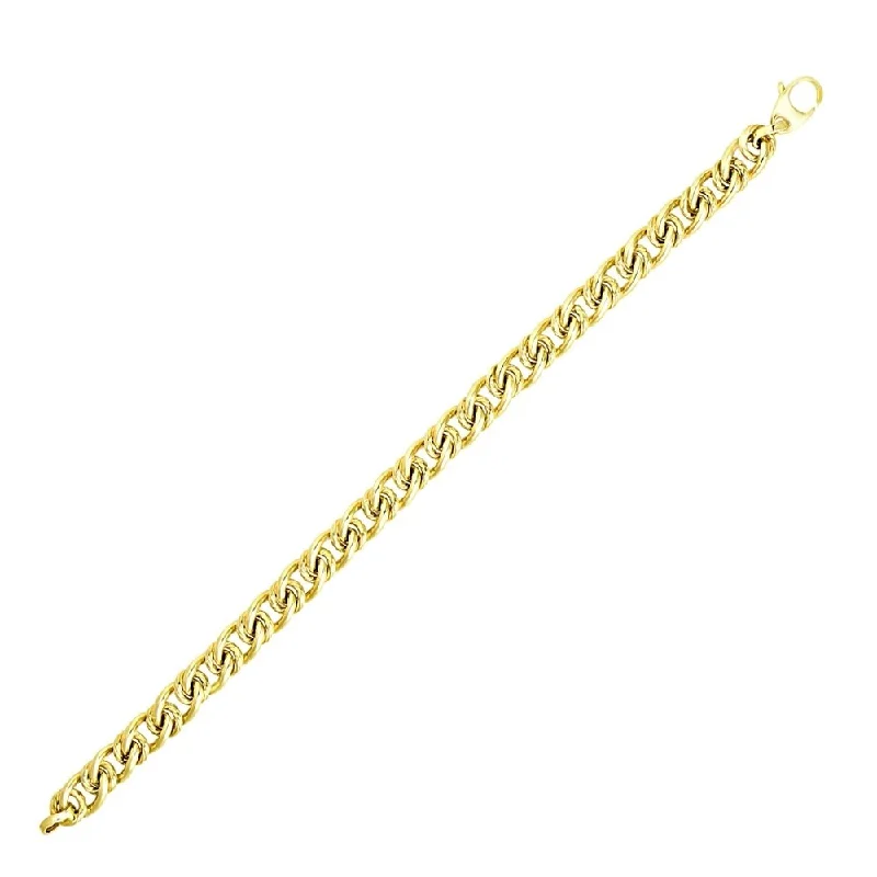 Women rose gold cuff bangles and bracelets -14k Yellow Gold Chain Bracelet with Oval and Textured Round Links