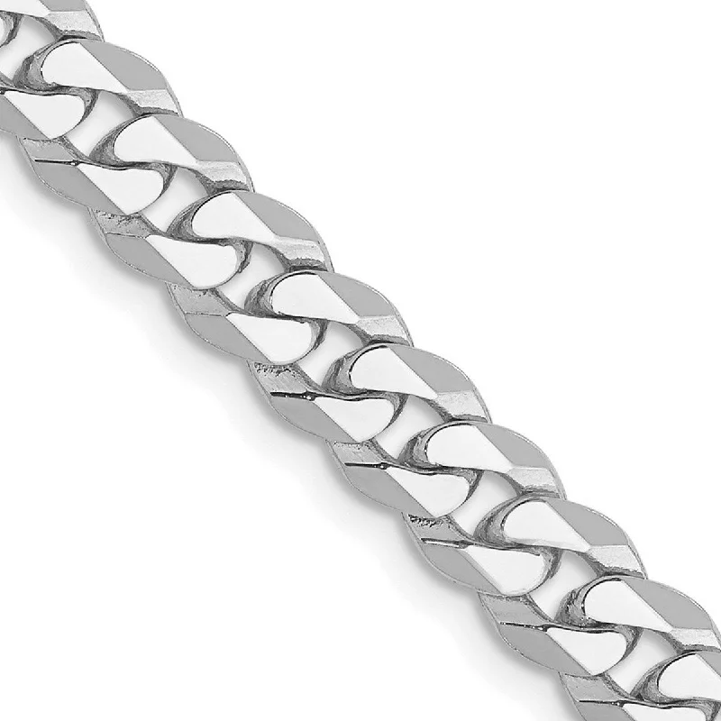 Women dainty bangles and bracelets -Curata 14k White Gold Solid Polished 5.2mm Flat Curb Chain Bracelet Lobster Claw