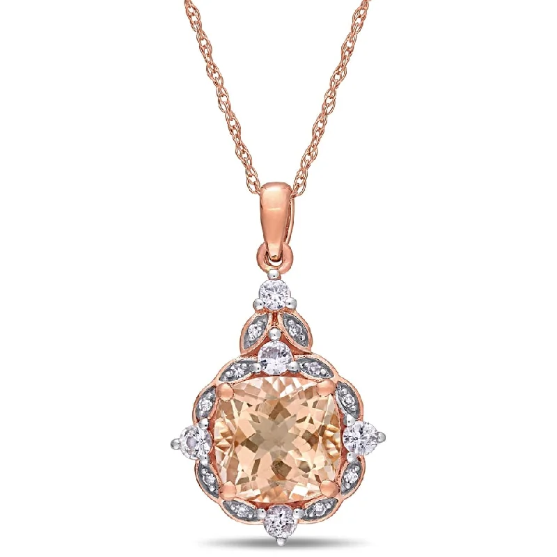 Women luxurious gemstone necklaces -Miadora 14k Rose Gold Morganite White Sapphire and Diamond-Accent Vintage Halo Necklace