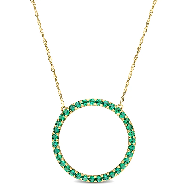 Women designer necklaces -Miadora 10k Yellow Gold Created Emerald Circle of Life Necklace