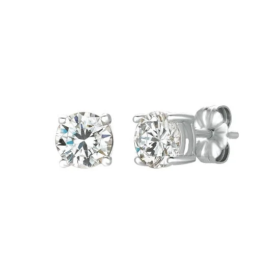 Women geometric earrings -Crislu Platinum Plated Sterling Silver Round Cubic Zirconia Solitaire Stud Earrings