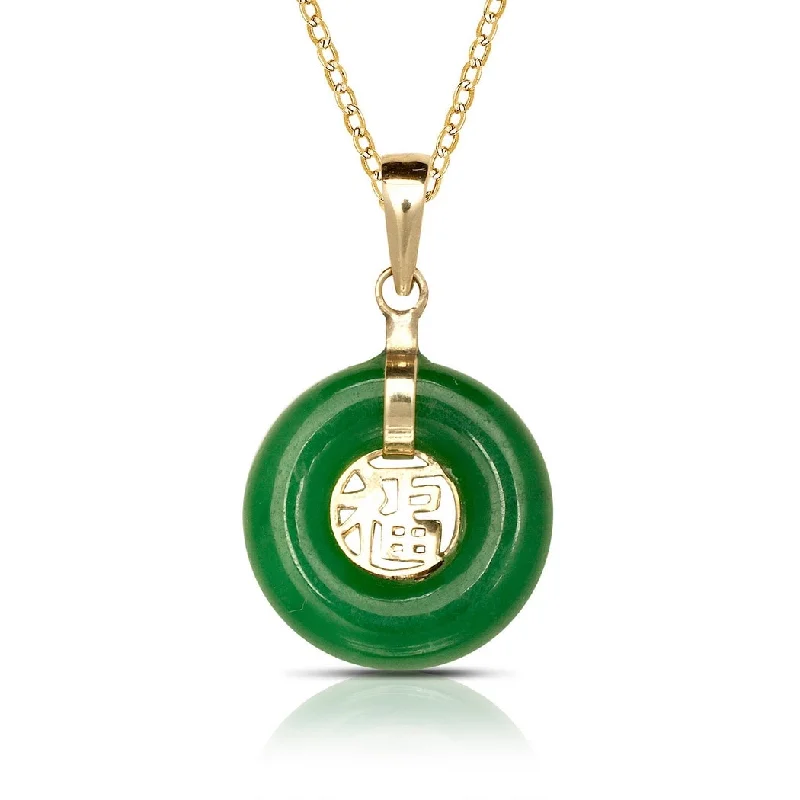 Women delicate gold necklaces -Curata 14k Yellow Gold 18" Green Jade Small Circle Dangle Pendant Necklace (12mm x 20mm)