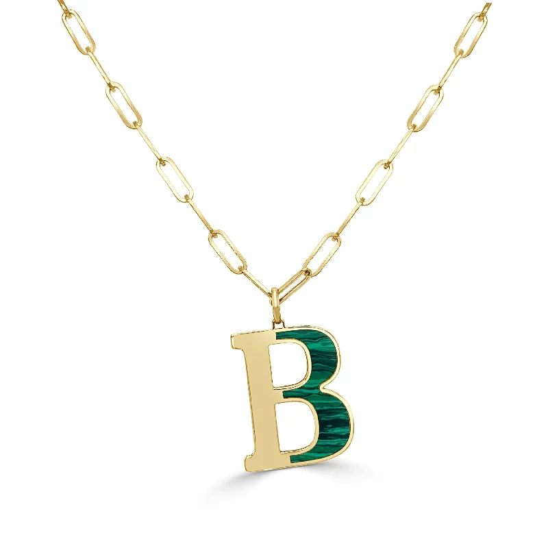 Women floral necklaces -Joelle Malachite Initial B Necklace 14K Yellow Gold 18-inch - Made In Italy