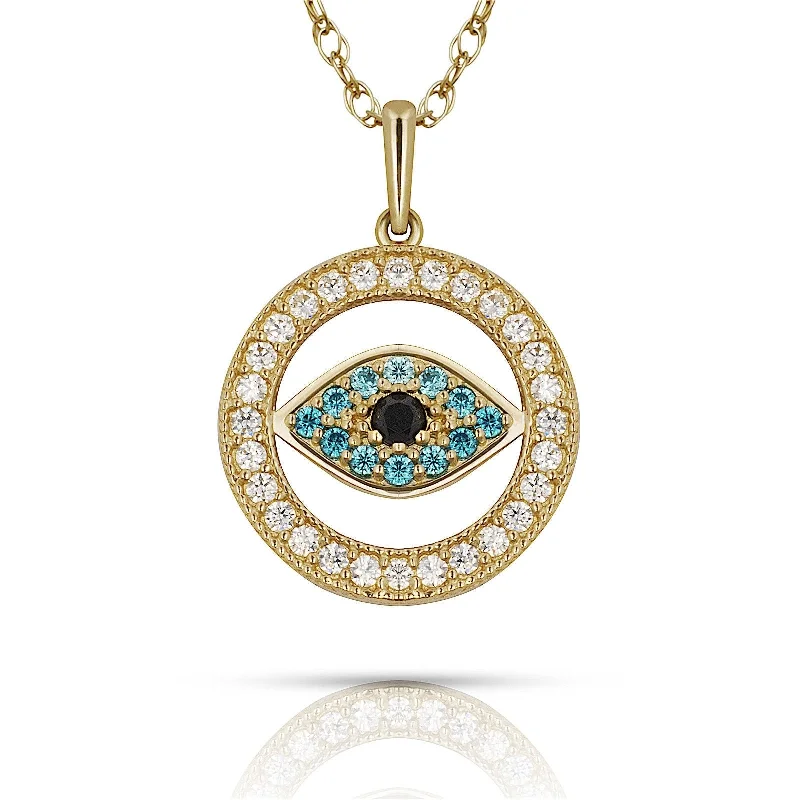 Women chic charm necklaces -Curata 14K Gold 18" Blue Cubic Zirconia Small Evil Eye Pendant Necklace