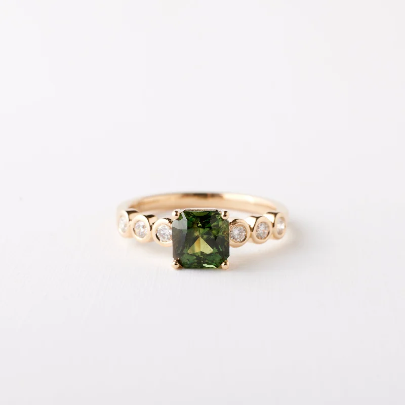 Women trendy stackable engagement rings -Fern Ring - 1.58 Carat Green Radiant Sapphire