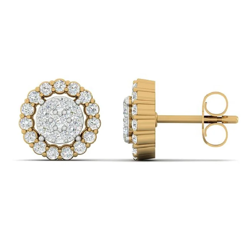 Women geometric earrings -Red Hot Deal  5/8 CTW Diamond Halo Stud Earrings in 10KT Yellow Gold